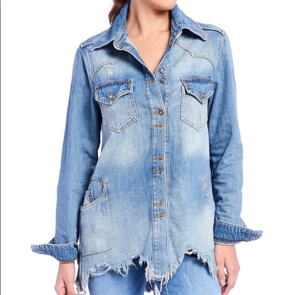 Free People MOONCHILD Distressed Shirt Jacket